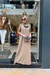 Kolları Triko Tencel Basic Elbise Vizon