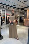 Kolları Triko Tencel Basic Elbise Vizon