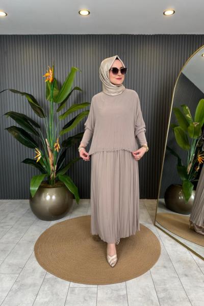 Kolu Tilda Detaylı Şifon Kraşlı Etekli Takım