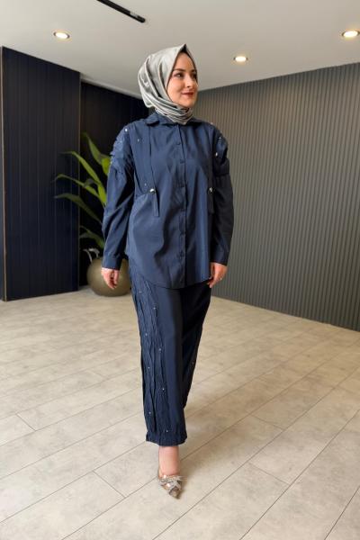 Kraş ve Taş İşlemeli Safari Pantolon Takım