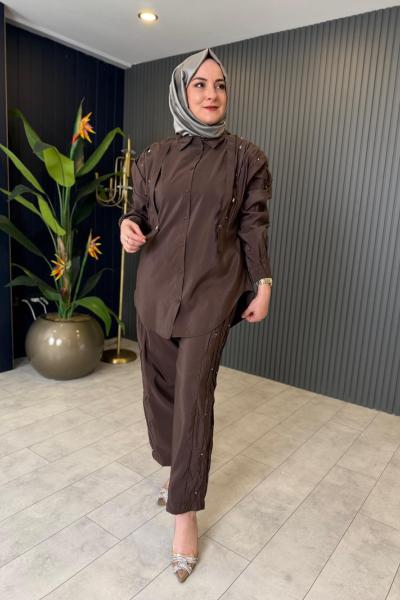 Kraş ve Taş İşlemeli Safari Pantolon Takım