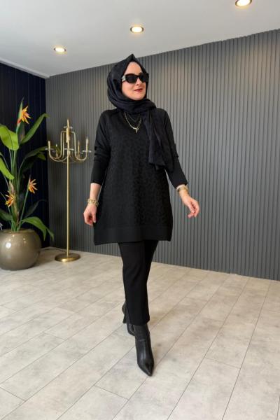 Leopar Desenli Triko Kazak