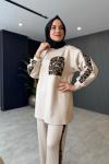 Leopar Detaylı Pantolonlu Takım