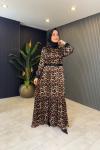 Leopar Detaylı Saten Elbise