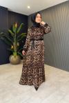 Leopar Detaylı Saten Elbise