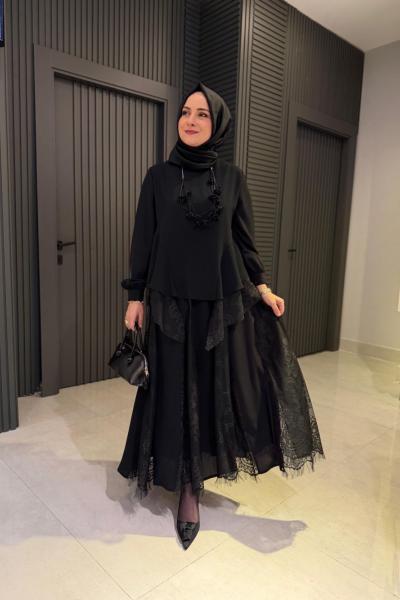 Levidor Dantel Detaylı Özel Tasarım Etekli Takım