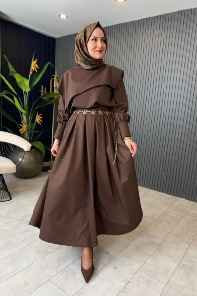 Levidor Yaka Detaylı Kemer Aksesuarlı Etekli Takım