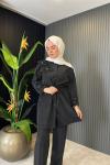 Levidor Yakası Çiçek Detaylı Pantolonlu Takım
