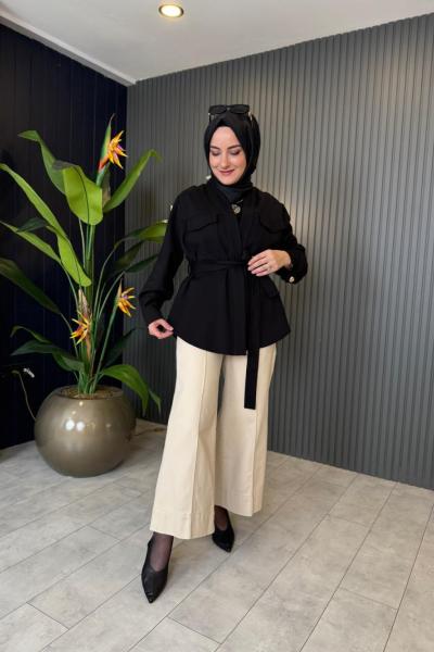 Nervür Detaylı Bol Jean Pantolon