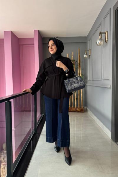 Nervür Detaylı Bol Jean Pantolon