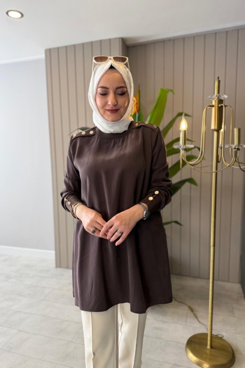 Omuz Düğme Detaylı Tunik