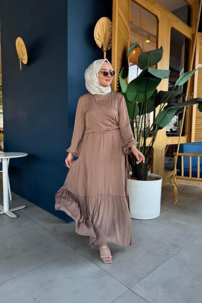 Ön Aller Bağlama Detaylı Memory Kupra Elbise