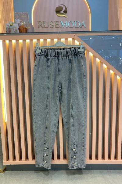 Ön Düğmeli Denim Pantolon Gri