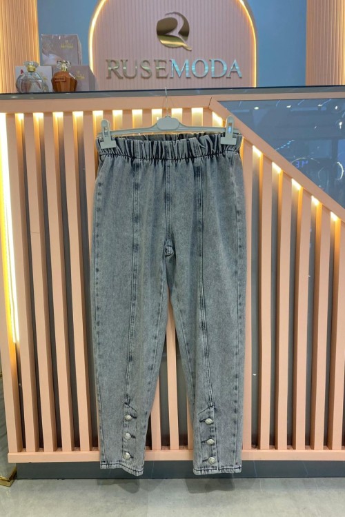Ön Düğmeli Denim Pantolon Gri