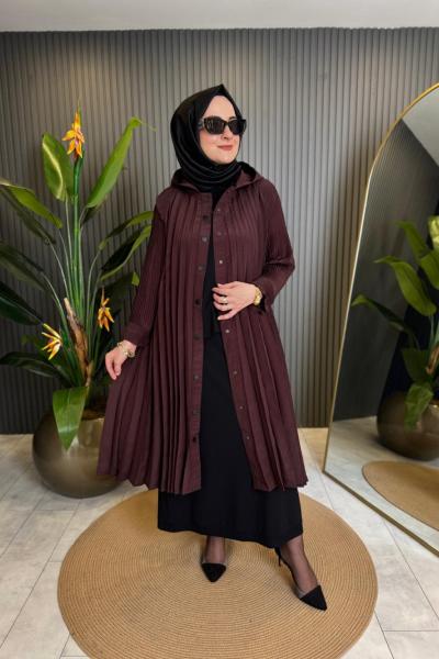 Önden Çıt Çıt Ve Plise Kolları Akardiyon Dubai Kap