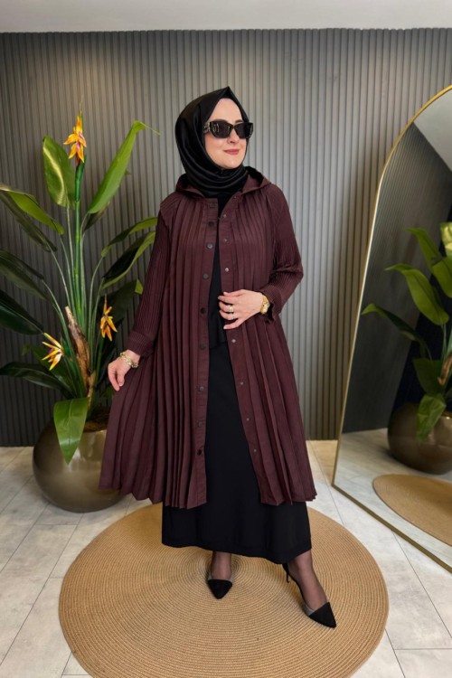 Önden Çıt Çıt Ve Plise Kolları Akardiyon Dubai Kap