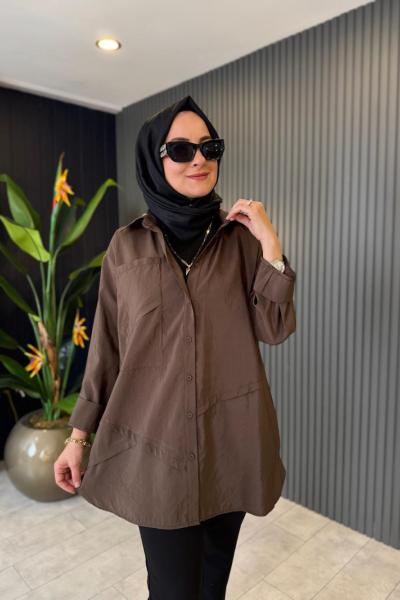 Önden Düğmeli Uzun Cep Detaylı Tunik