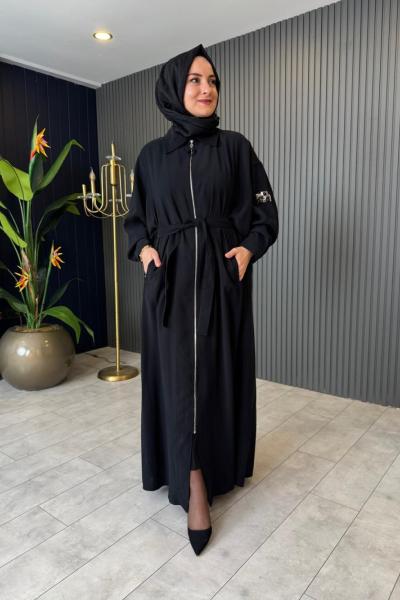 Önden Fermuarlı Taş Detaylı Kap