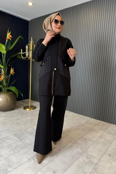 Önden Fermuarlı Pantolonlu Takım