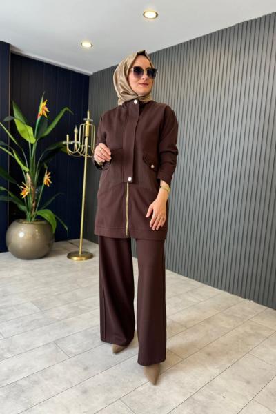 Önden Fermuarlı Pantolonlu Takım