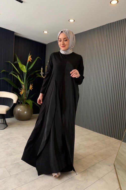 Önü ve Arkası Dubai Garnili Bambu Elbise