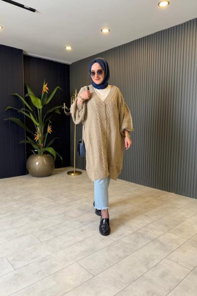 Örgü Desen Düğmeli Triko Hırka