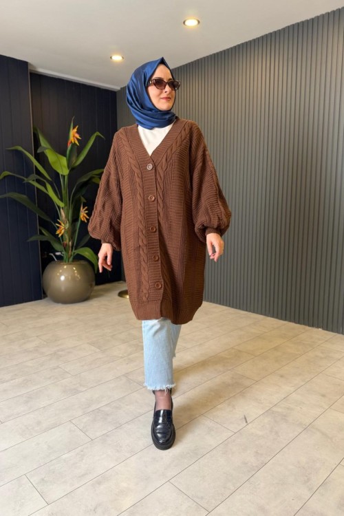 Örgü Desen Düğmeli Triko Hırka