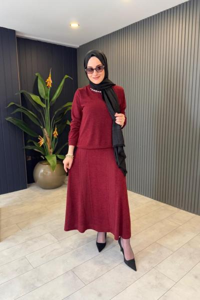 Orhan Yaka Taş Detaylı Takım Bordo