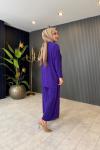 Piliseli Pantolonlu Takım Mor