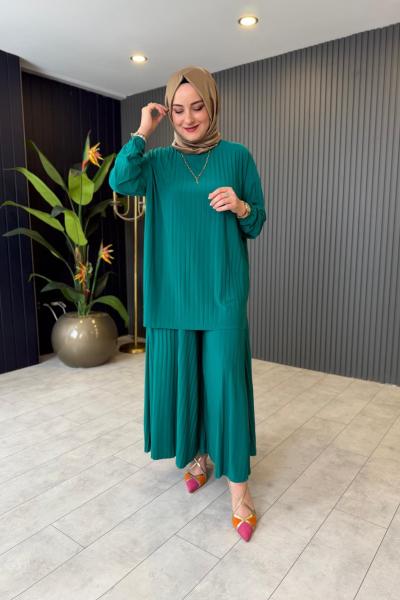 Piliseli Pantolonlu Takım Fuşya