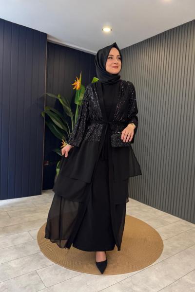 Pul Payet Eteği Şifon Abaya