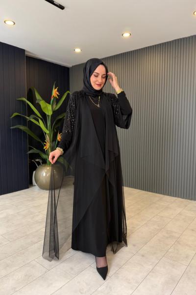 Pul Payet Detaylı Abaya Takım