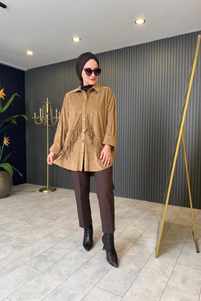 Püsküllü Süet Gömlek