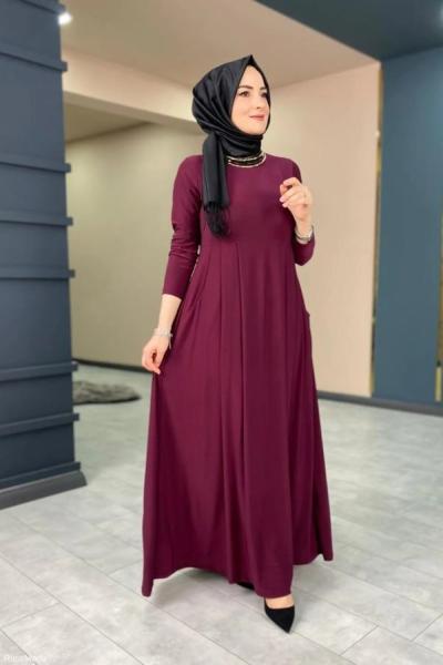 Robadan Cepli Elbise Mürdüm