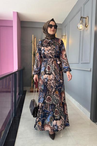 Saten Desenli Elbise