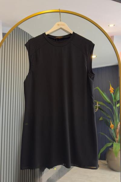 Şifon Taş Detaylı Sıfır Kol İçlik Tunik