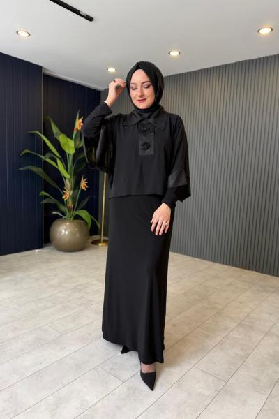 Şifon Yakalı Abiye Elbise