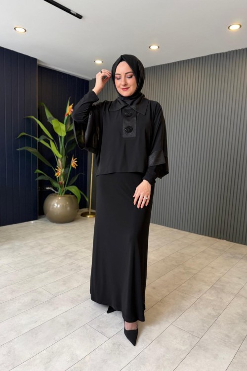 Şifon Yakalı Abiye Elbise