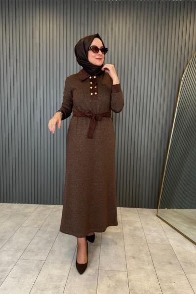 Süet Garnili Kaşmir Elbise