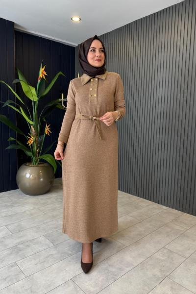 Süet Garnili Kaşmir Elbise