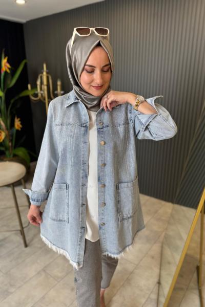 Taş Baskılı Kot Ceket