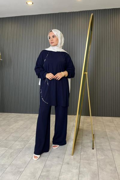 Taş Detaylı Bambu İkili Takım