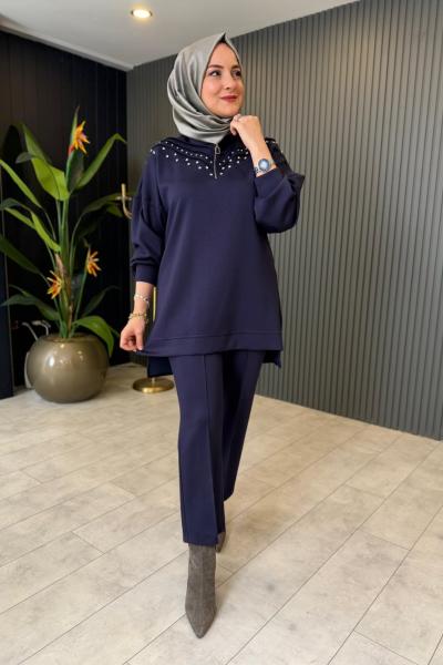 Taş Detaylı Fermuarlı Pantolon Takım