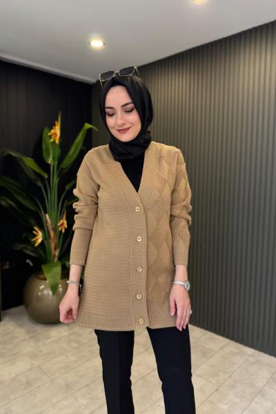 Tığ Triko Baklava Desenli Hırka