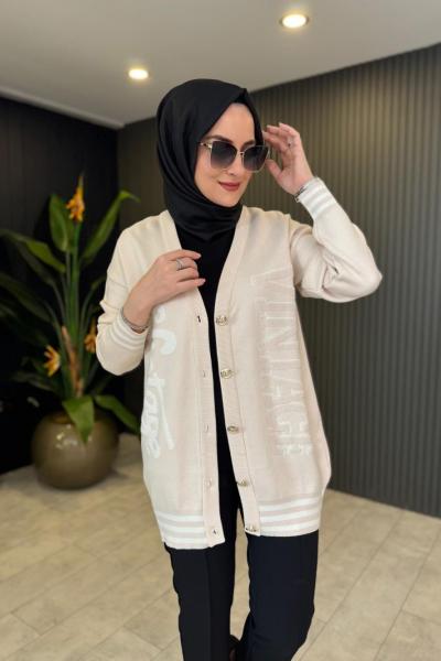 Tığ Triko Kabartma Yazılı Triko Hırka