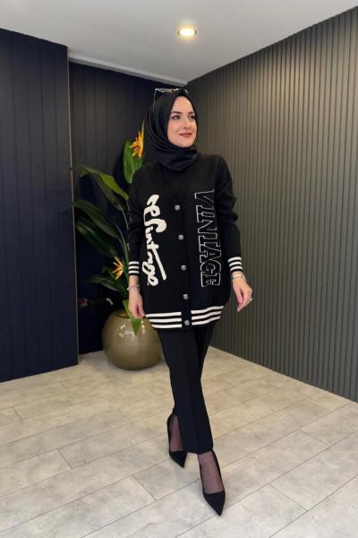 Tığ Triko Kabartma Yazılı Triko Hırka