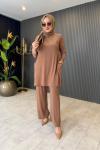 Tuniği Cep Detaylı Pantolonlu Takım Camel