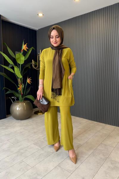 Tuniği Cep Detaylı Pantolonlu Takım Camel