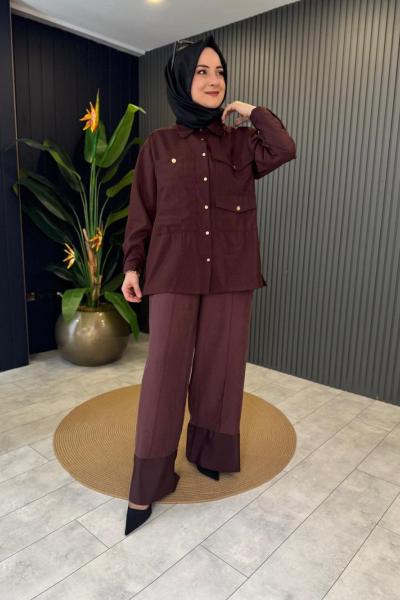 Üç Cepli Önden düğmeli Dubai Gömlek Takım