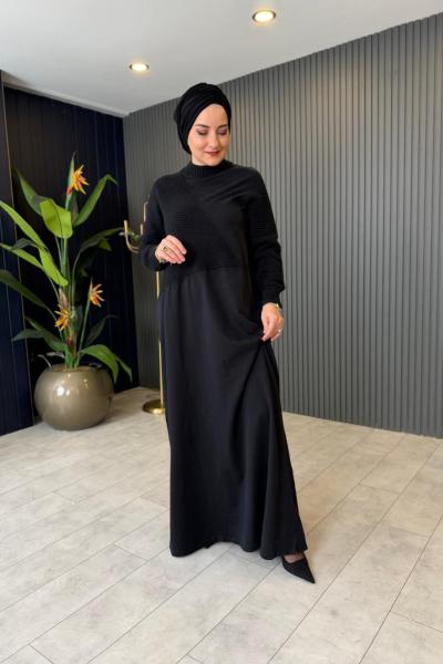 Yaka Triko Detaylı Sweat Elbise